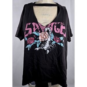Savage Graphic T-Shirt TBAR Limited Cut‎ Out Neck Short Sleeve Top Large Grunge